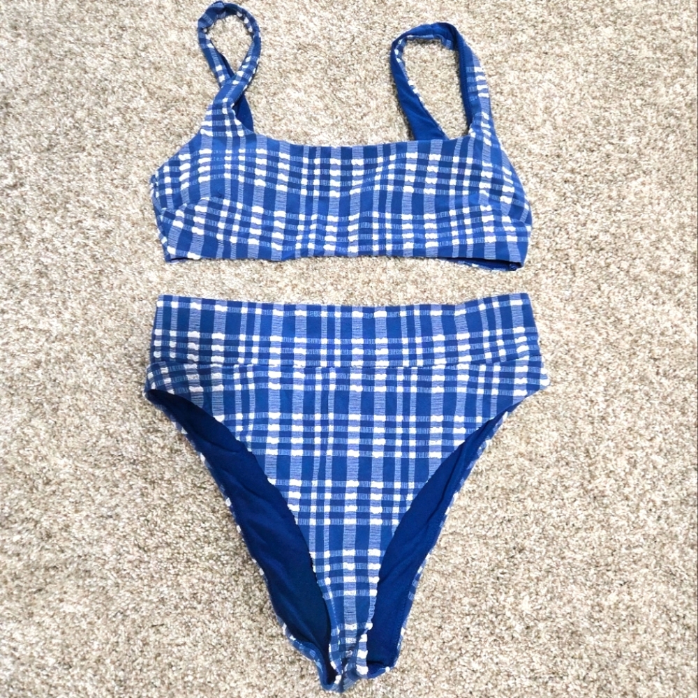Aerie Blue Plaid Bikini Set